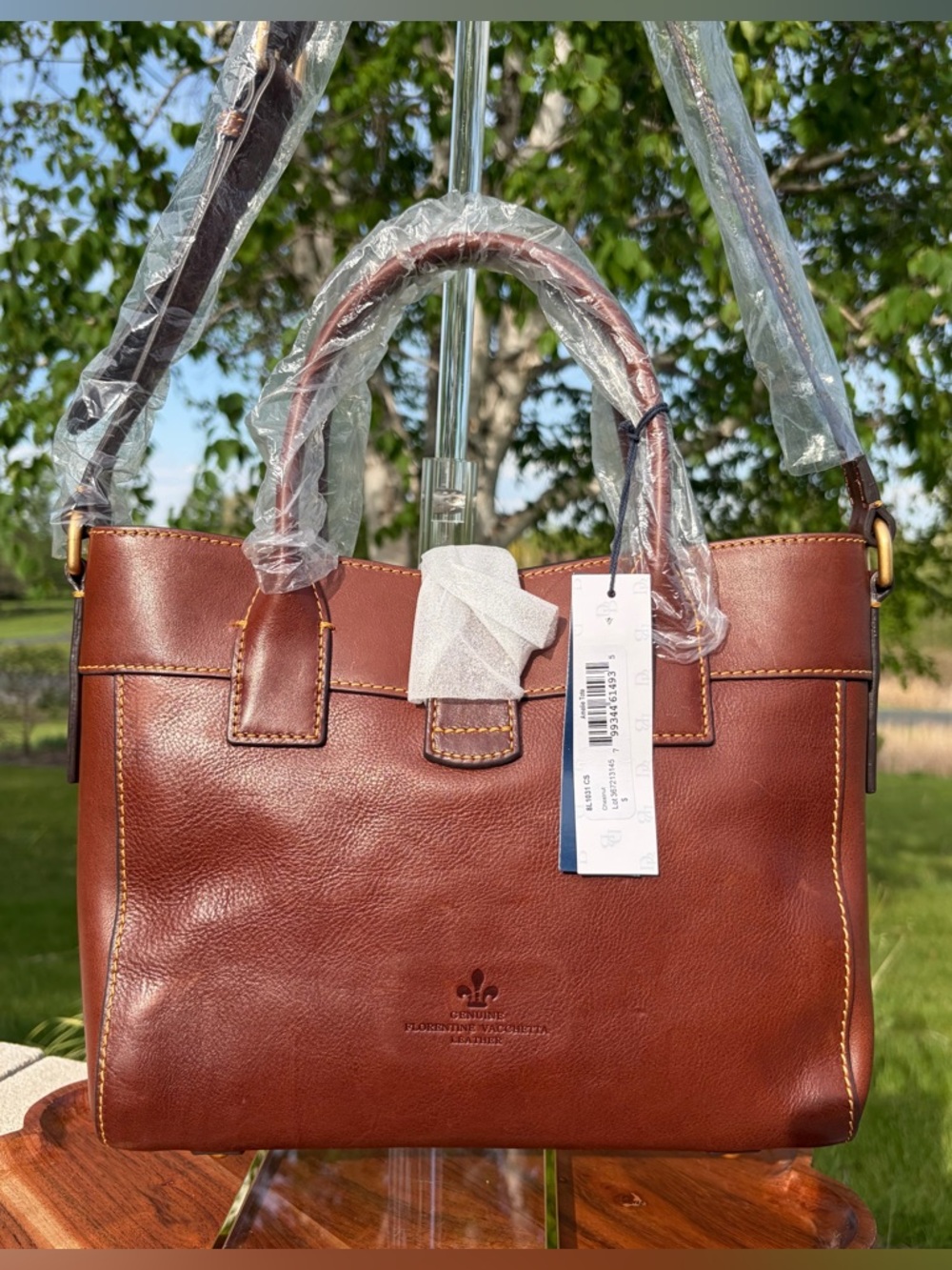 Dooney & Bourke Small Amelie Chestnut Brown Florentine Leather Tote NWT - Picture 8 of 14
